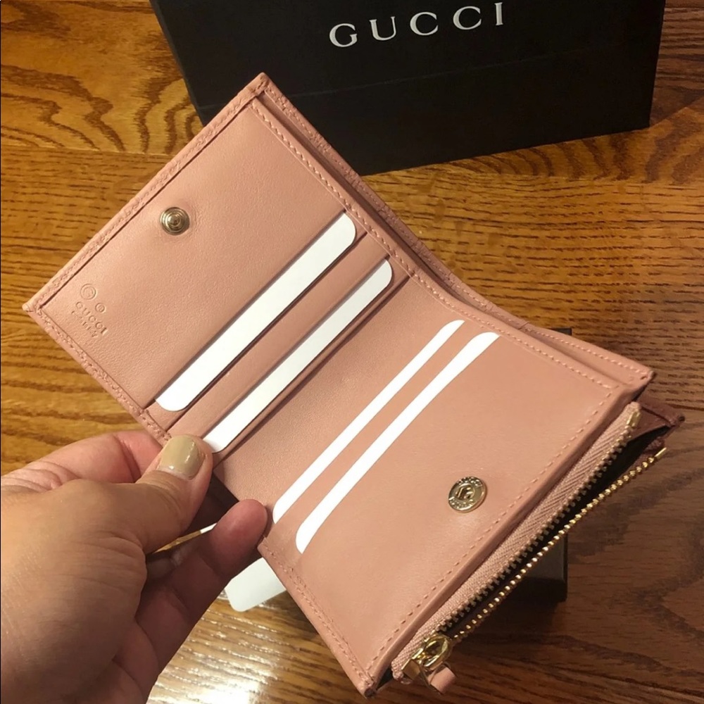 Gucci LEATHER COMPACT WALLET coin zipper pink new - Picture 2 of 7